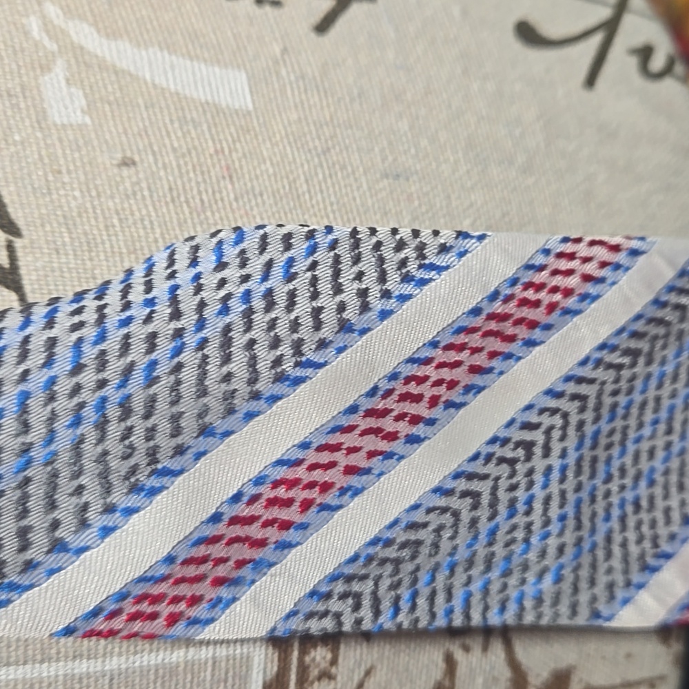 Upcycled Striped Necktie Belt with Red and Blue Accents - Picture 3 of 3